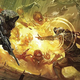 Concept art for Destiny 1 shows a Guardian using solar magic to beat back enemies.